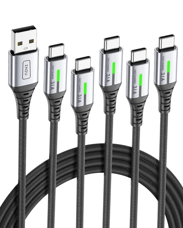 iniu-d5c-nylon-usb-a-to-usb-c-cable-5-pack-0-5m-1m-x2-2m-x2-3-1a-fast-charge image 1