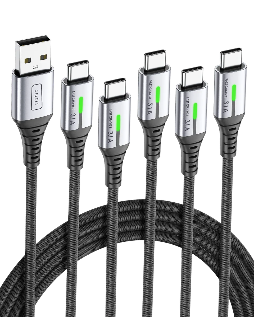 iniu-d5c-nylon-usb-a-to-usb-c-cable-5-pack-0-5m-1m-x2-2m-x2-3-1a-fast-charge image 1