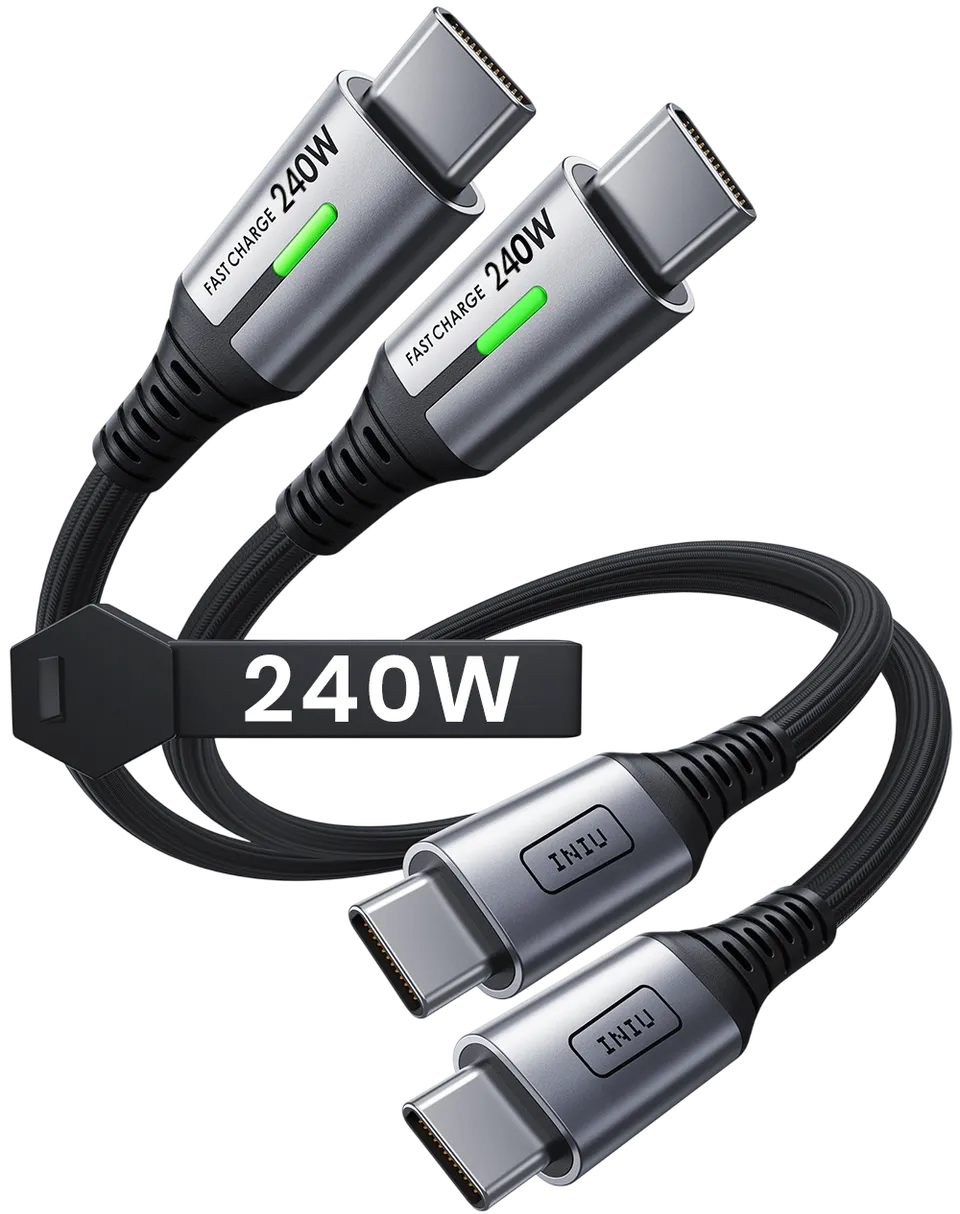 iniu-d7cc-240w-usb-c-to-usb-c-cable-1ft-2-pack-fastest-pd-3-1-charging-cable-for image 1