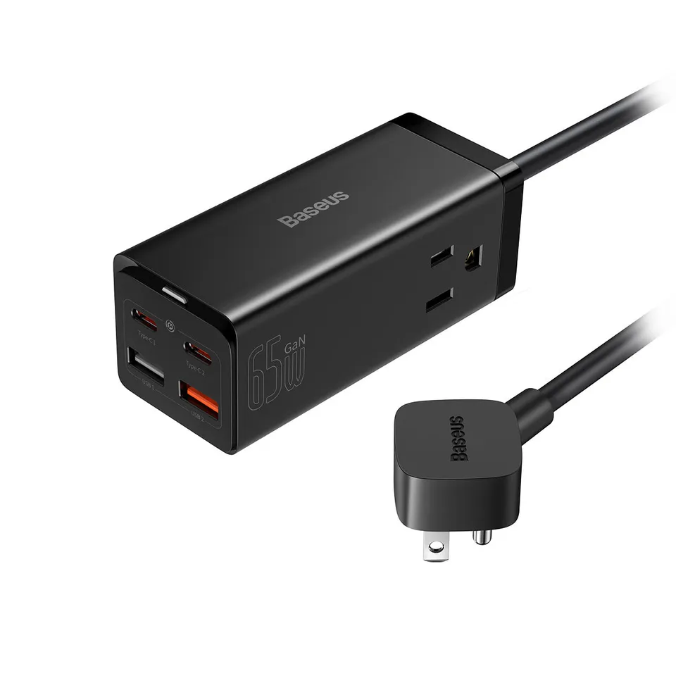 baseus-gan3-pro-powercombo-65w-6-port-desktop-power-strip-charger-with-2-ac-outl image 1