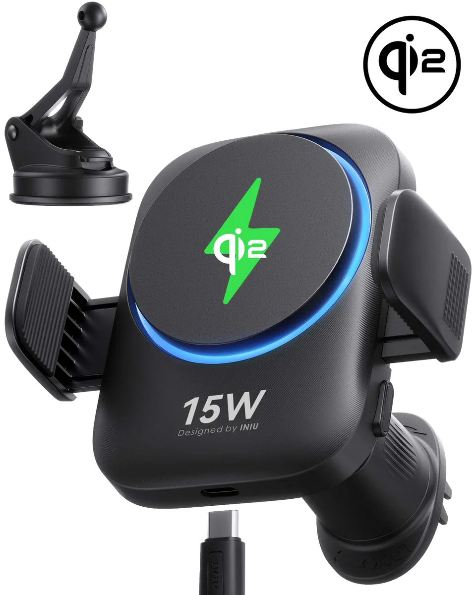 iniu-snapgo-v11-qi2-15w-magnetic-wireless-car-charger-with-anti-bump-clamp-mount image 1