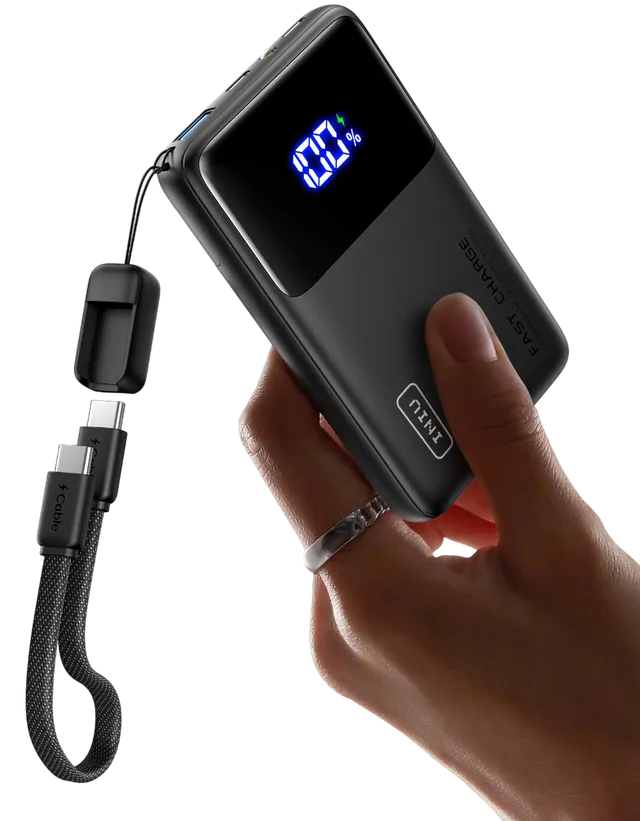 iniu-carry-p55-slim-45w-10000mah-power-bank-with-built-in-usb-c-lanyard-cable image 1