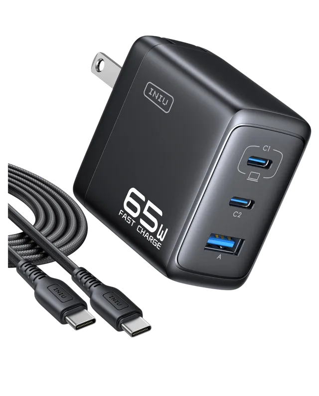iniu-a21-65w-3-port-gan-fast-charger-compact-travel-wall-charger-with-temp-guard image 1