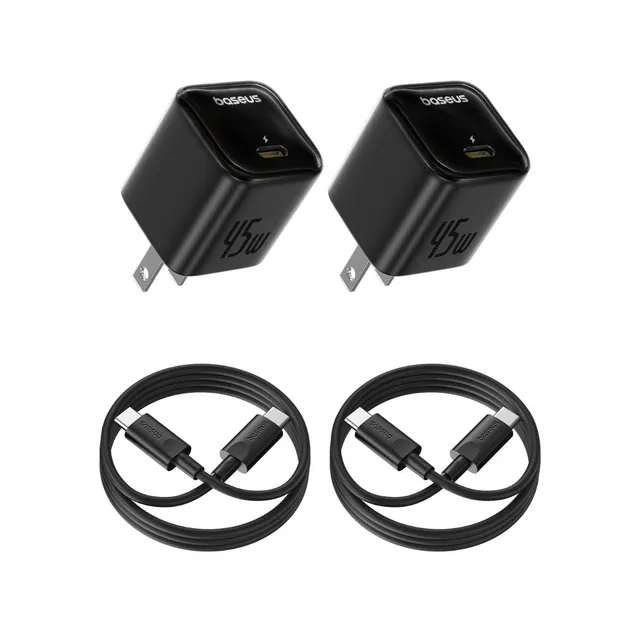 baseus-picogo-gan6-45w-usb-c-wall-charger-2-pack-compact-dual-port-fast-charger- image 1