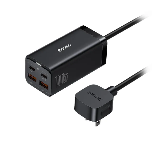 baseus-gan3-pro-100w-4-port-desktop-charger-with-5ft-ac-extension-cable image 1
