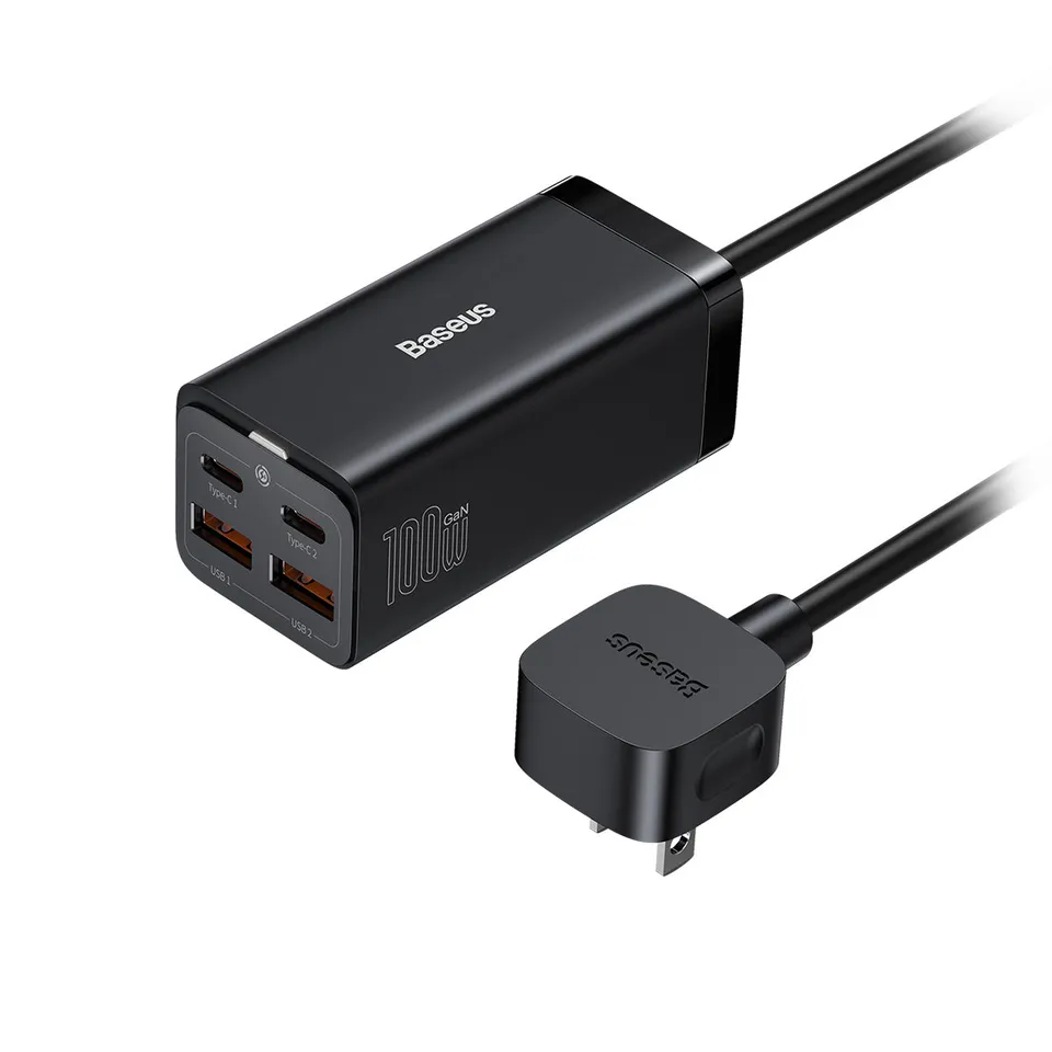 baseus-gan3-pro-100w-4-port-desktop-charger-with-5ft-ac-extension-cable image 1