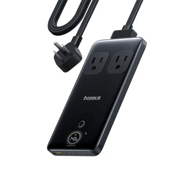 baseus-blade-power-strip-140w-gan-6-in-1-with-dynamic-display-2ac-1u-3c image 1