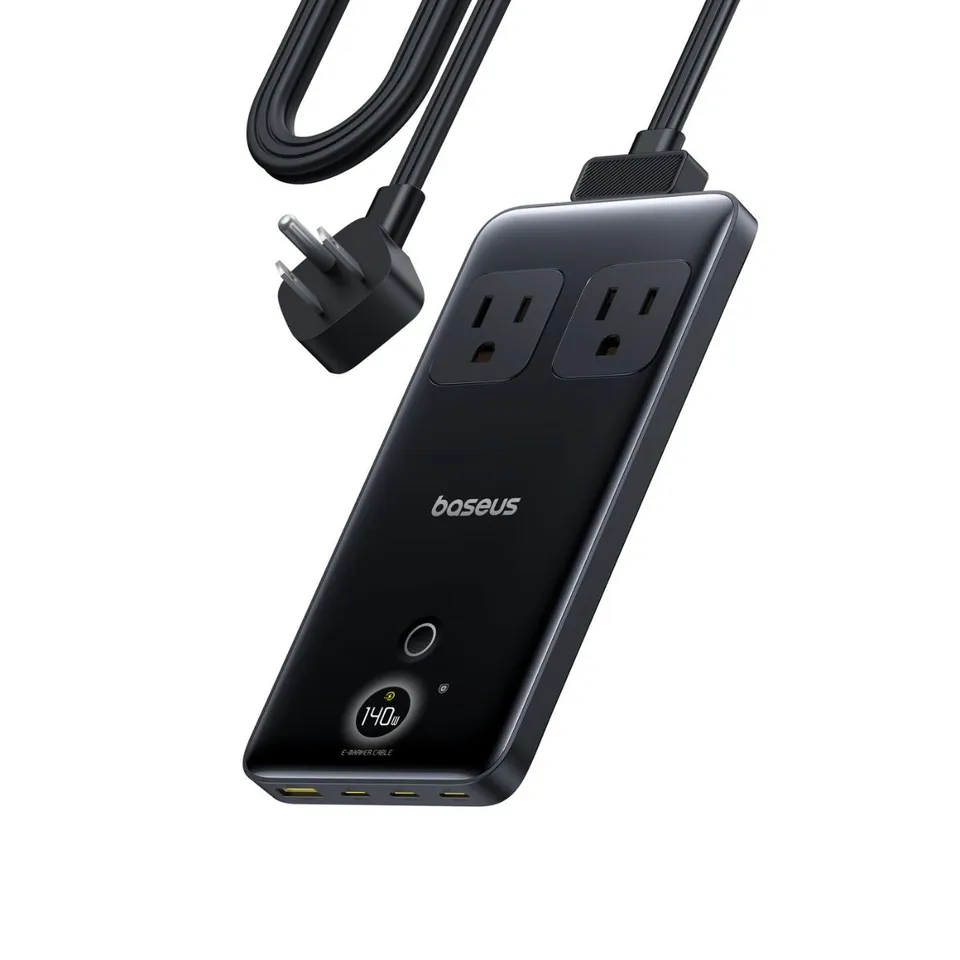 baseus-blade-power-strip-140w-gan-6-in-1-with-dynamic-display-2ac-1u-3c image 1
