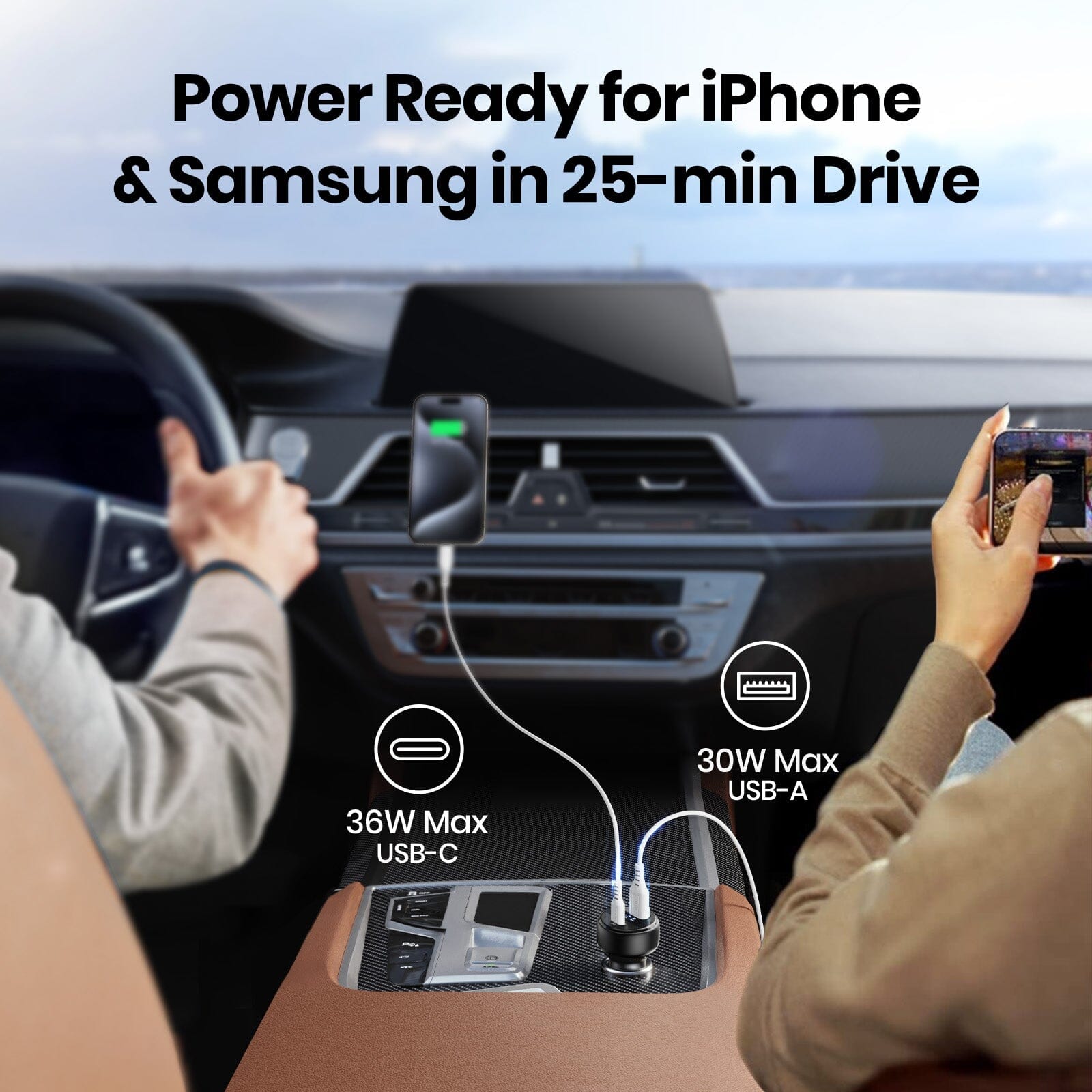 iniu-i711-66w-2-port-ultra-fast-car-charger-with-pd-3-0-usb-c-qc-4-0-usb-and-vol image 8