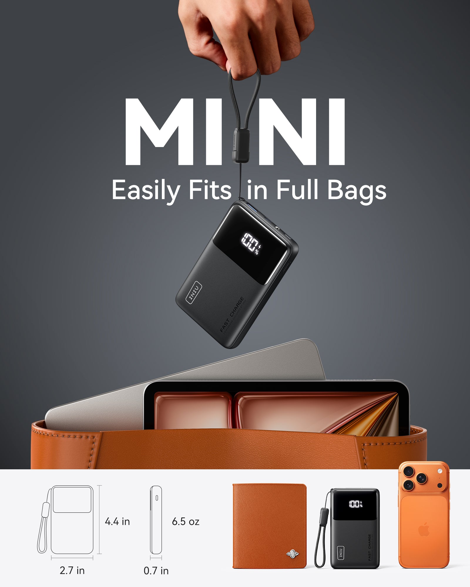 iniu-carry-p55-slim-45w-10000mah-power-bank-with-built-in-usb-c-lanyard-cable image 4