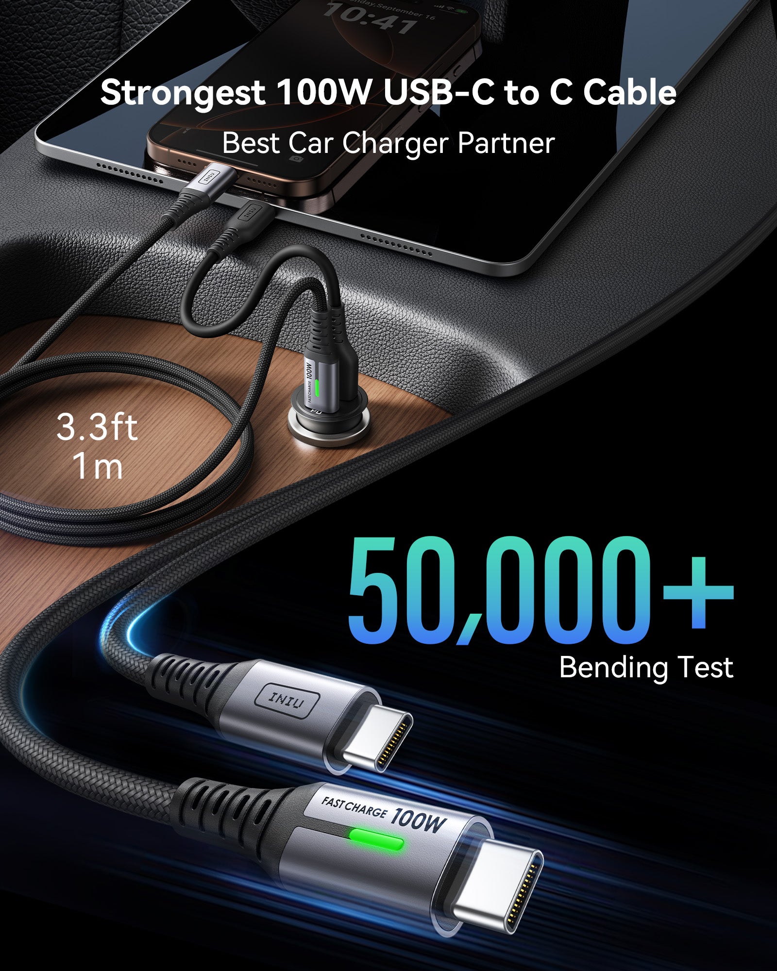 iniu-i710-60w-2-port-car-charger-with-3-3ft-100w-usb-c-cable image 5