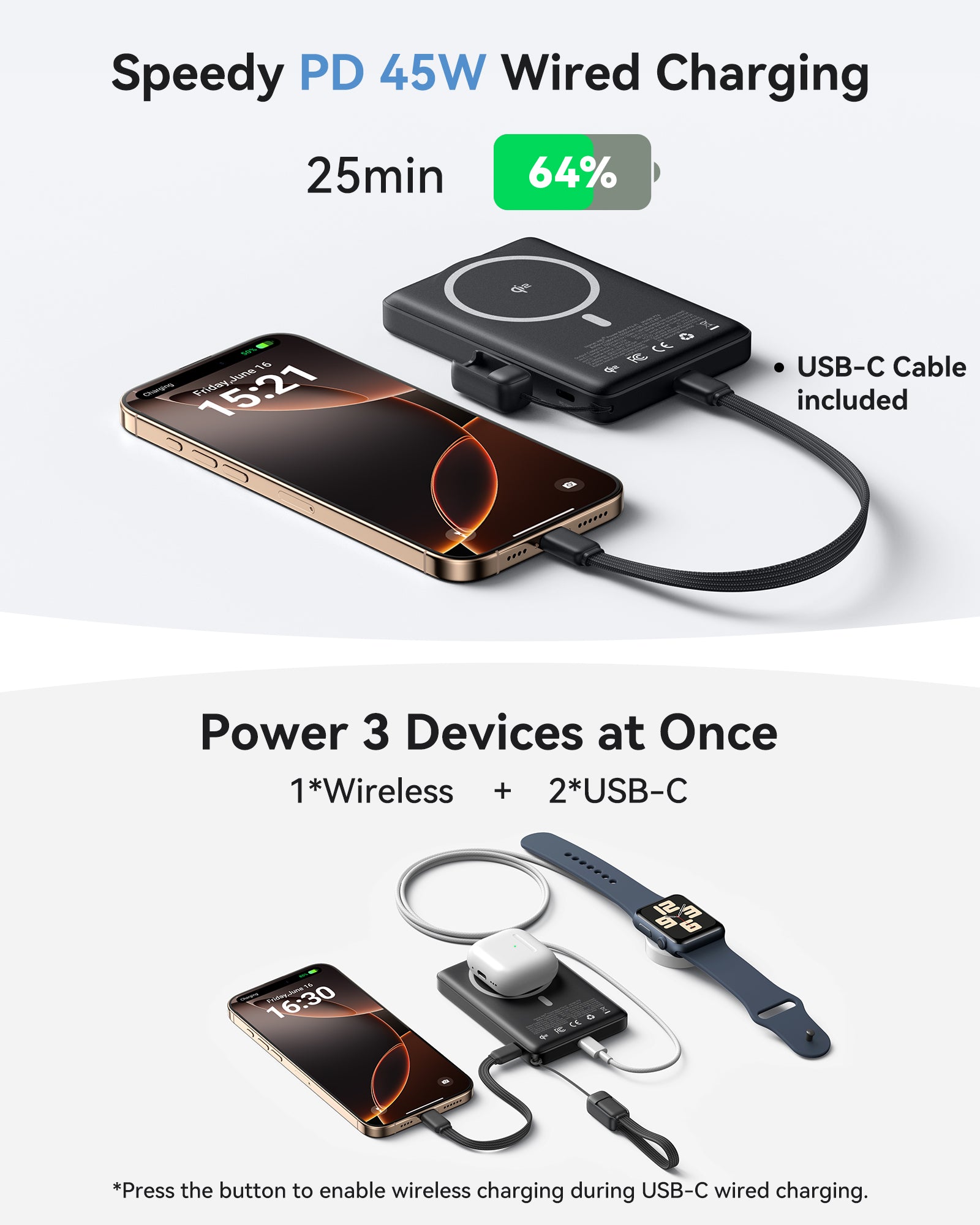 iniu-qi2-magnetic-power-bank-10000mah-45w-pd-wireless-portable-charger image 6