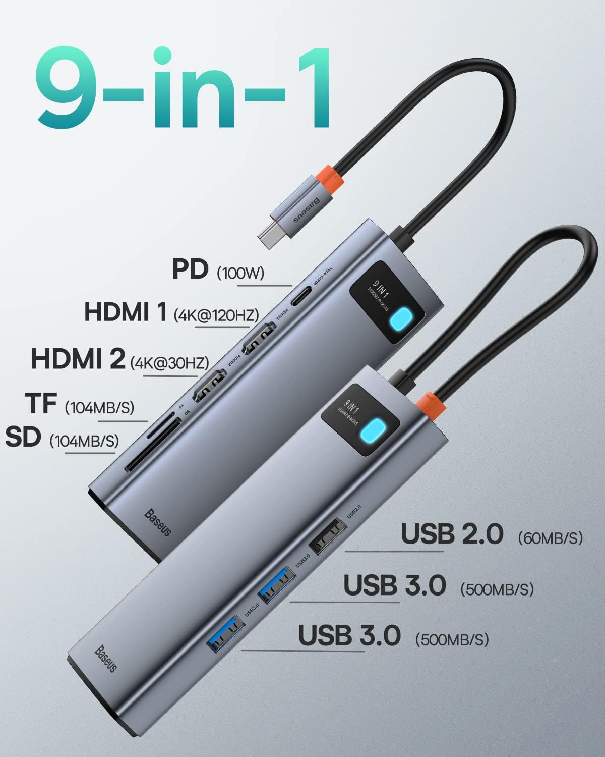 baseus-9-in-1-usb-c-laptop-docking-station-dual-monitor-usb-c-hub-with-4k-120hz- image 2
