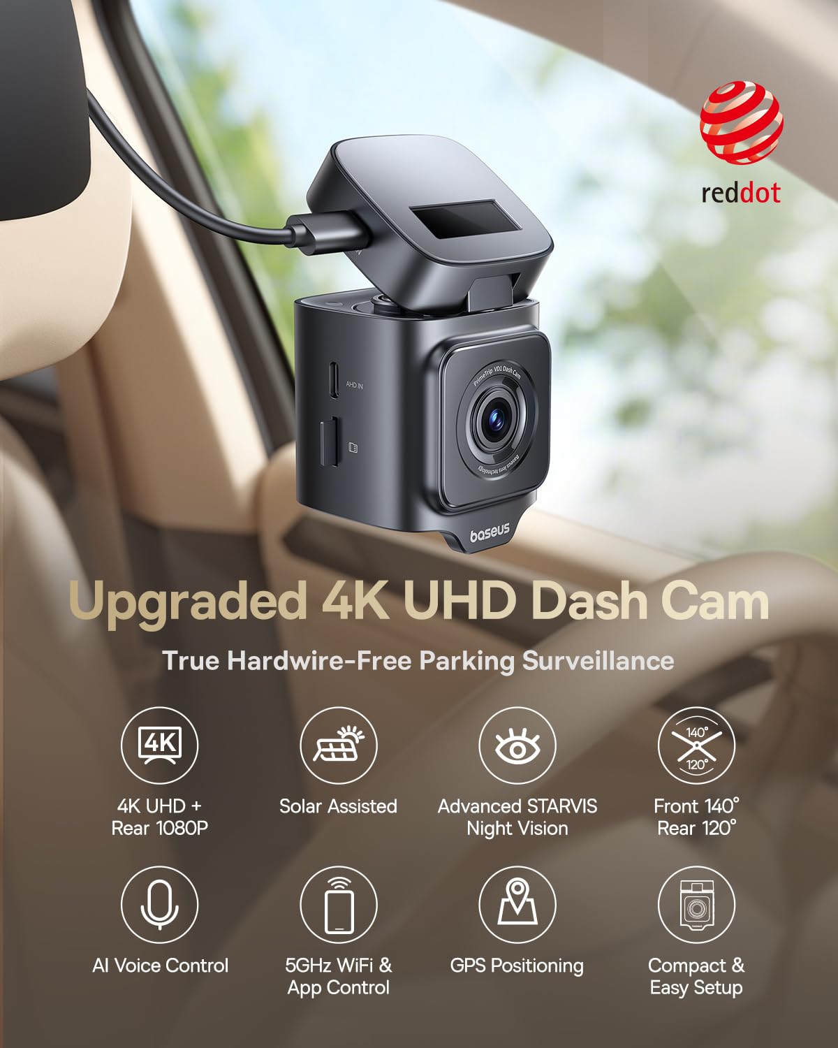 baseus-vd1-pro-solar-dash-cam-front-and-rear-4k-1080p-with-battery-parking-mode- image 2