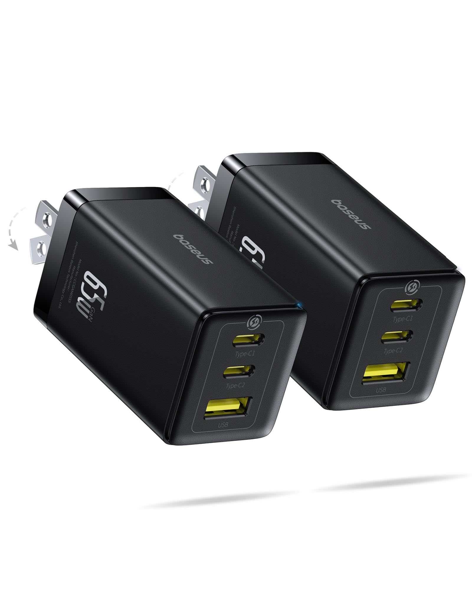baseus-2-pack-65w-usb-c-gan-charger-blocks-3-port-pps-foldable-fast-chargers-for image 1