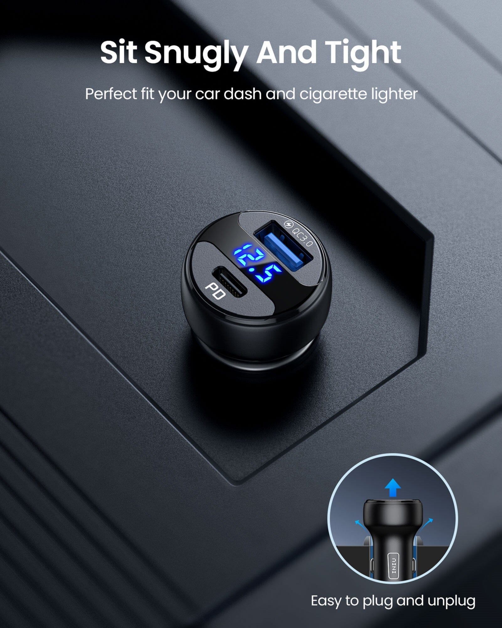 iniu-i711-66w-2-port-ultra-fast-car-charger-with-pd-3-0-usb-c-qc-4-0-usb-and-vol image 5