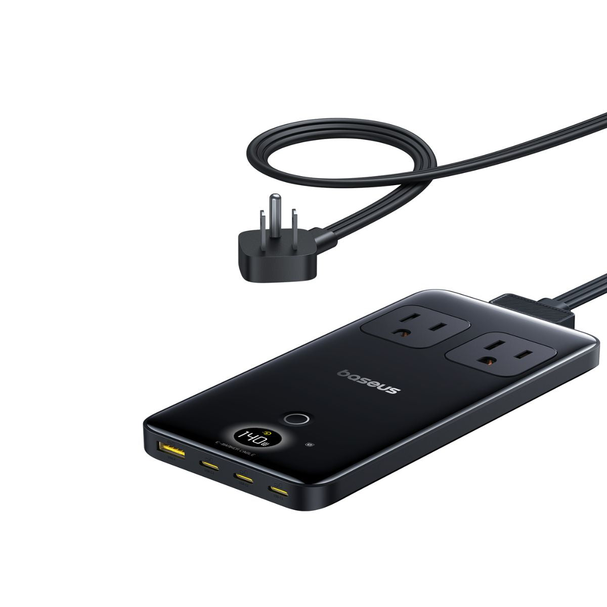 baseus-blade-power-strip-140w-gan-6-in-1-with-dynamic-display-2ac-1u-3c image 2