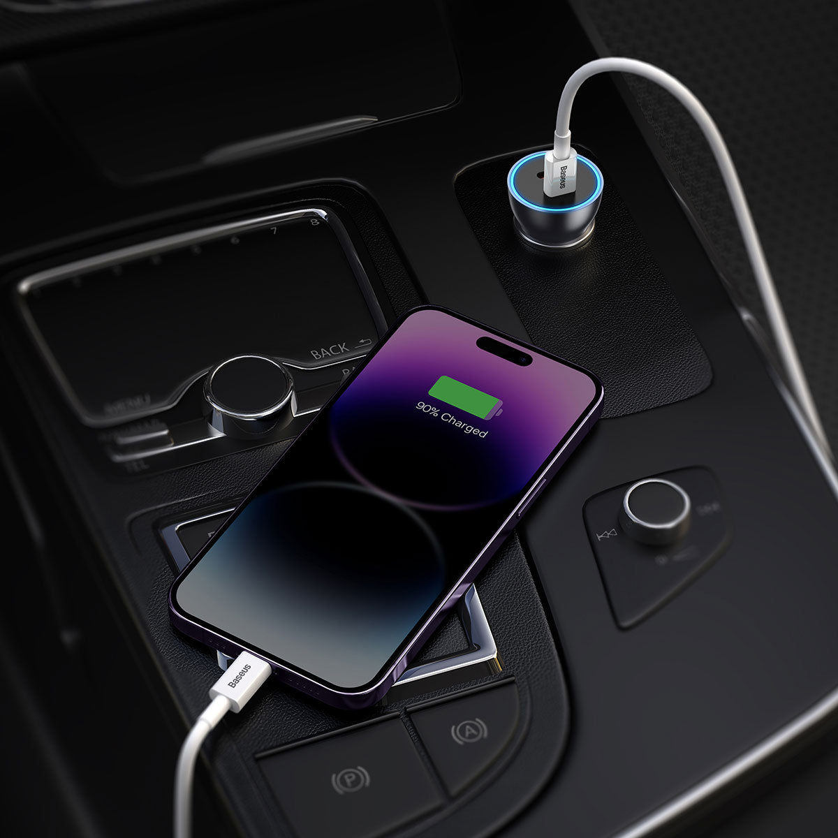 baseus-dual-usb-c-car-charger-60w-smart-power-distribution-with-led-lit-ports image 7