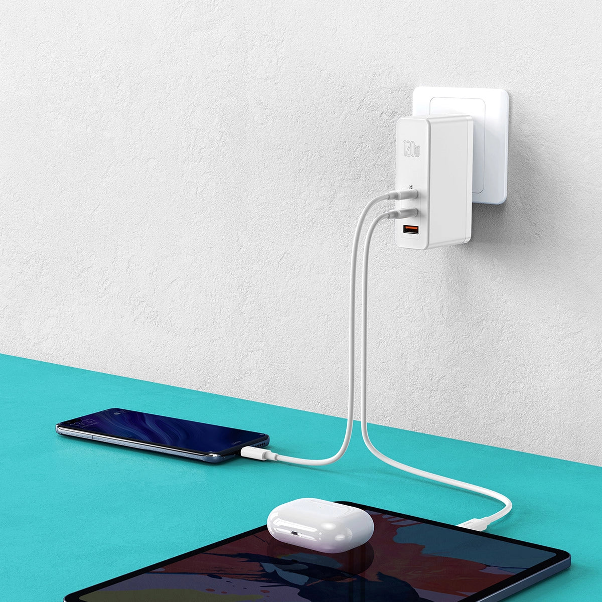baseus-gan2-pro-120w-3-port-usb-c-fast-wall-charger-gan-sic-tech-pd3-0-qc4-folda image 8