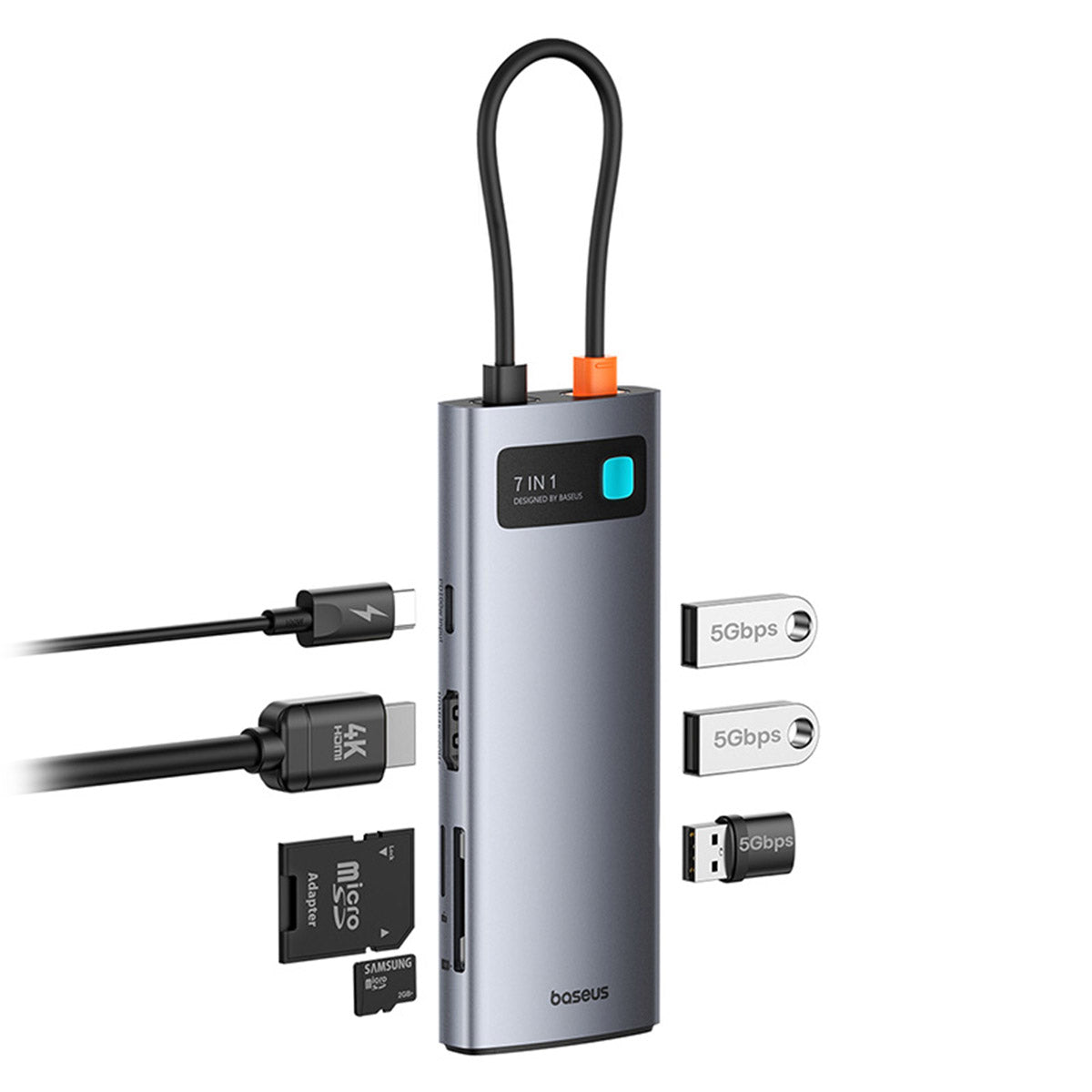 baseus-joystar-7-in-1-usb-c-hub-hdmi-4k-5gbps-usb-3-0-sd-microsd-100w-pd image 6