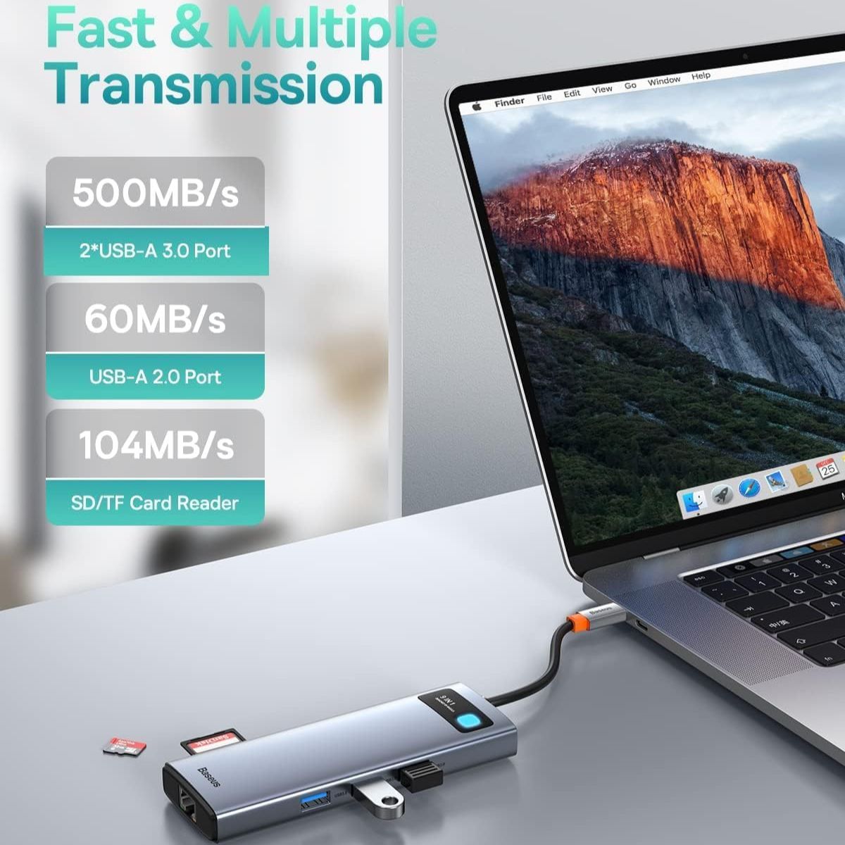 baseus-metal-gleam-series-9-in-1-usb-c-hub-with-4k-hdmi-85w-pd-and-gigabit-ether image 3