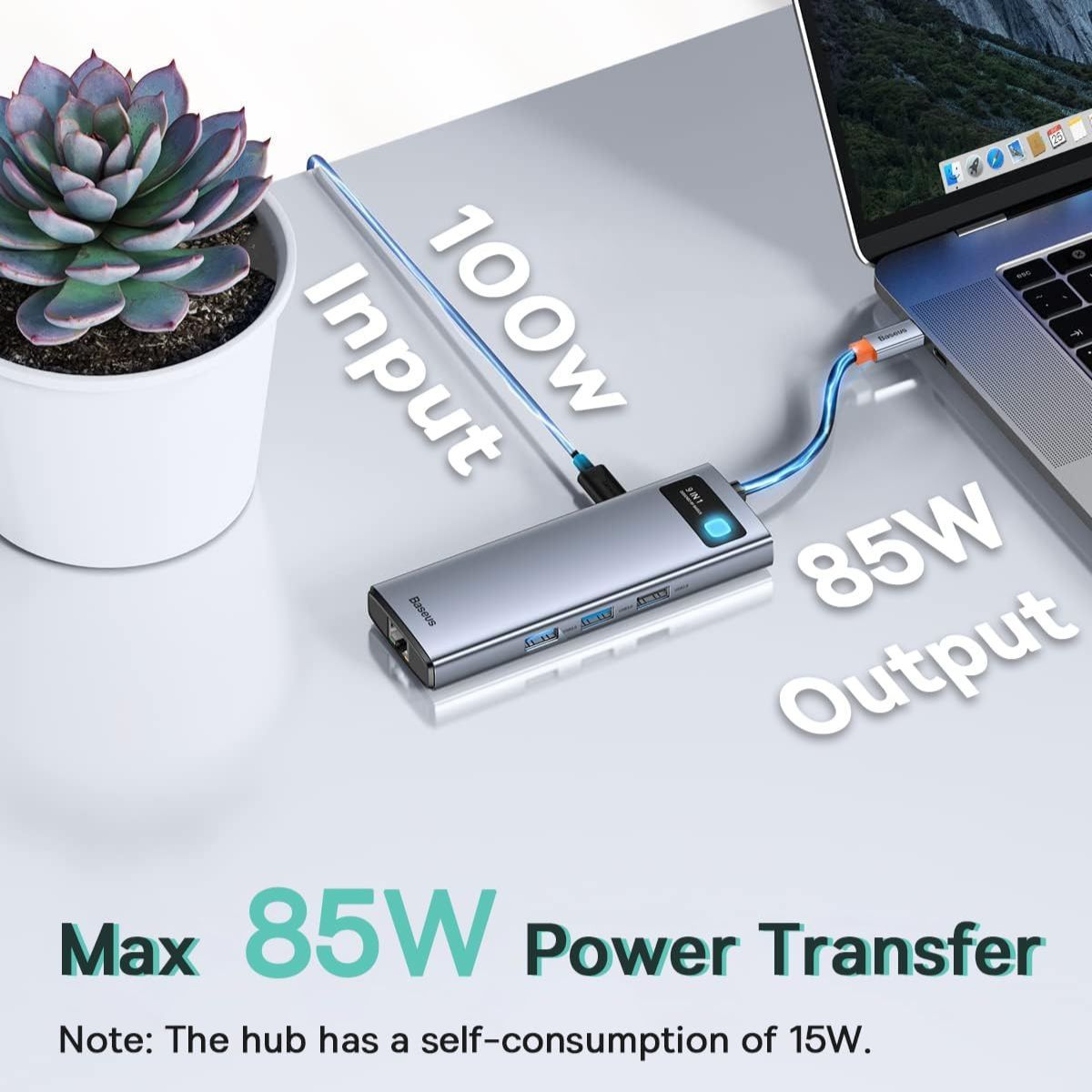 baseus-metal-gleam-series-9-in-1-usb-c-hub-with-4k-hdmi-85w-pd-and-gigabit-ether image 4