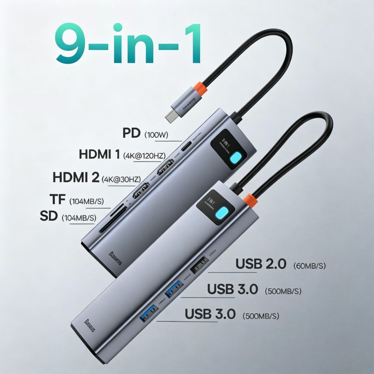 baseus-metal-gleam-series-9-in-1-usb-c-hub-with-4k-hdmi-85w-pd-and-gigabit-ether image 6