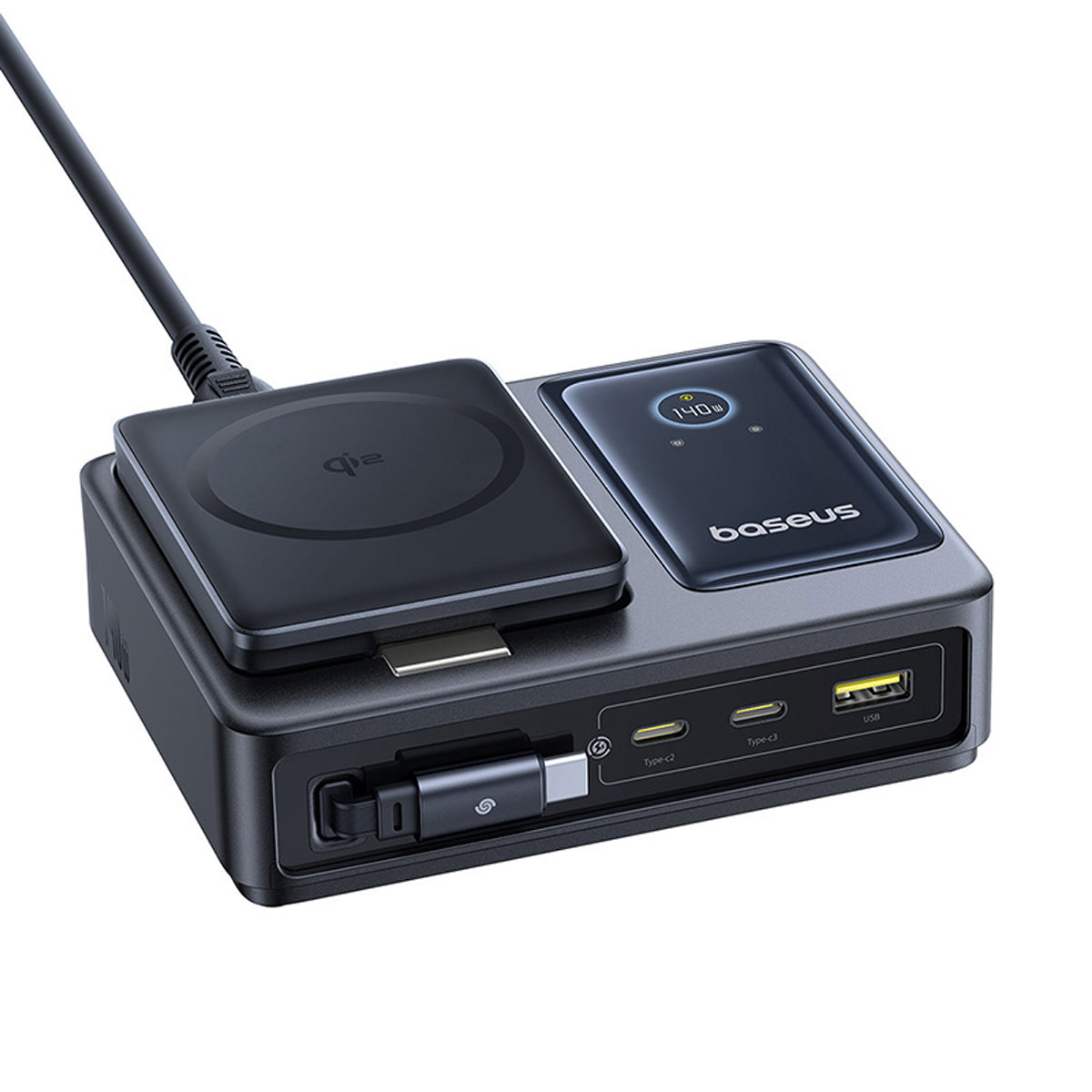 baseus-nomos-5-in-1-desktop-charger-qi2-140w-retractable-cable-wireless-charging image 5