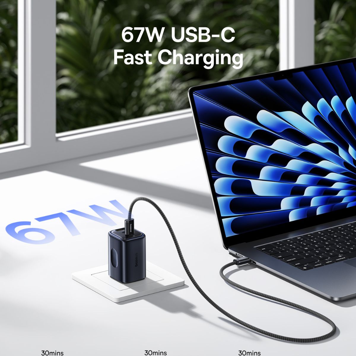 baseus-picogo-ae11-fast-charger-2c-u-67w-multi-port-gan-wall-charger image 6
