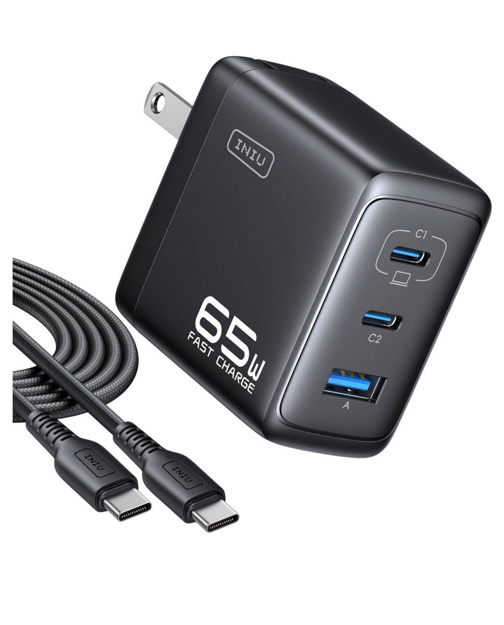 iniu-a21-65w-3-port-gan-fast-charger-compact-travel-wall-charger-with-temp-guard image 1