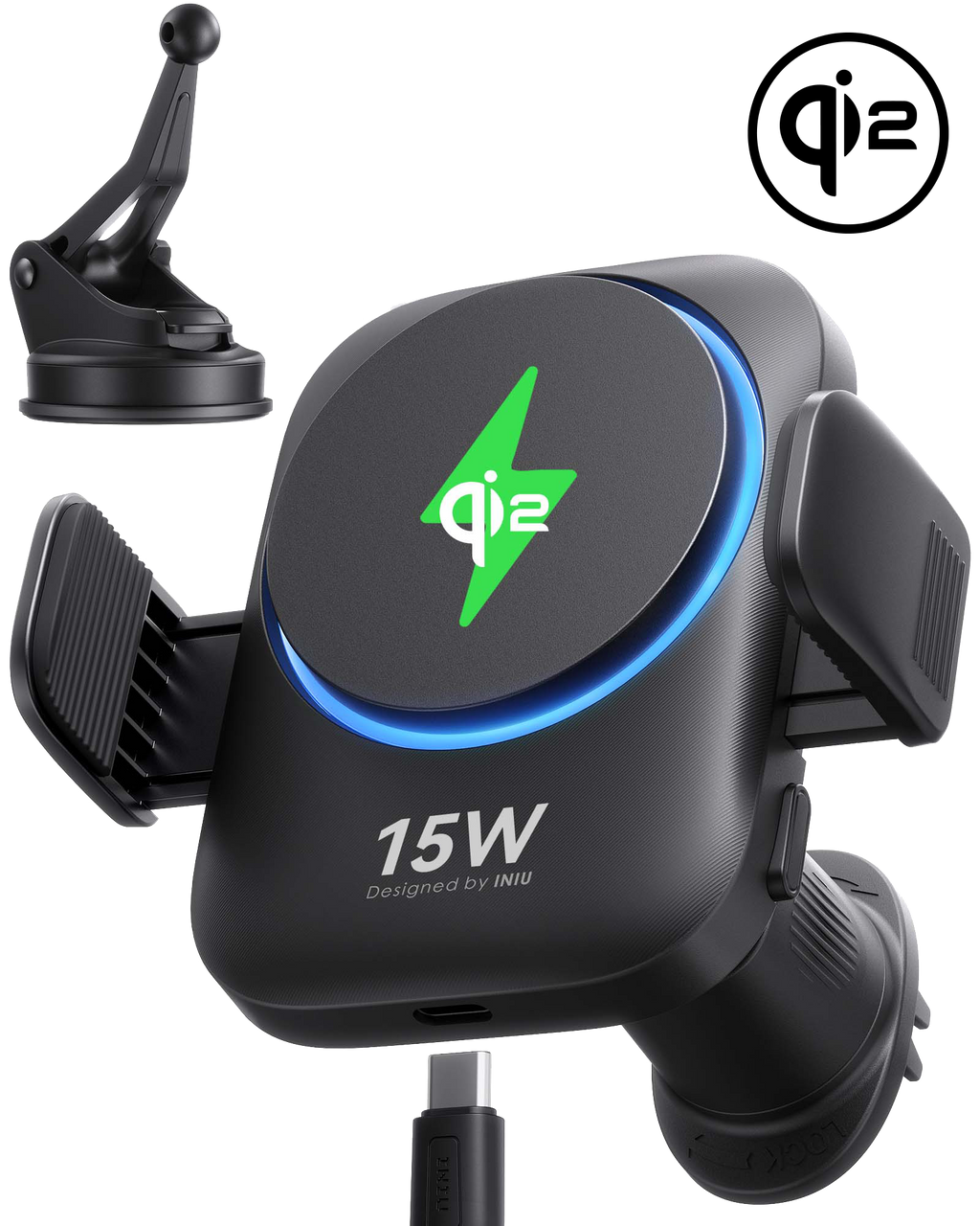 iniu-snapgo-v11-qi2-15w-magnetic-wireless-car-charger-with-anti-bump-clamp-mount image 1