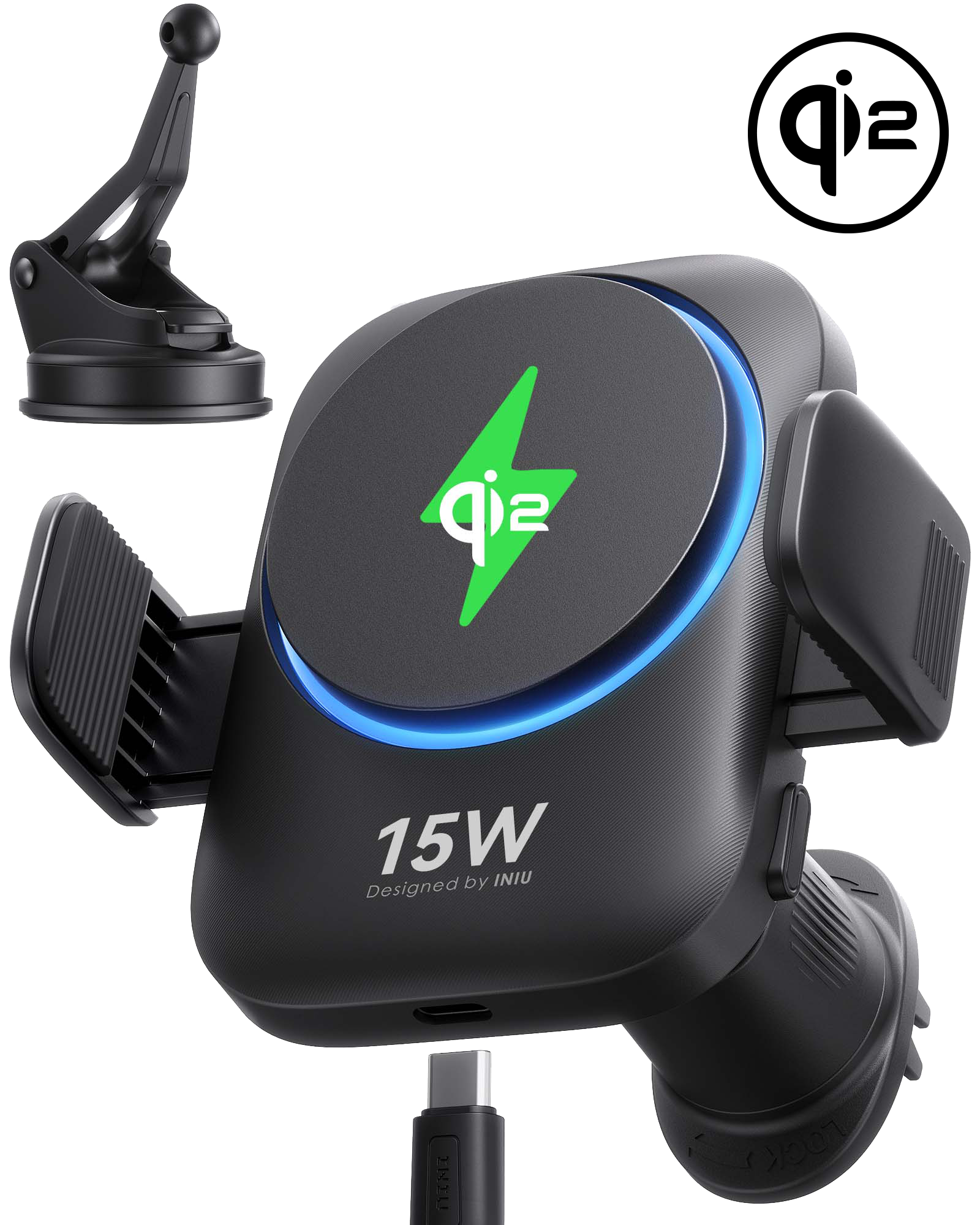 iniu-snapgo-v11-qi2-15w-magnetic-wireless-car-charger-with-anti-bump-clamp-mount image 2
